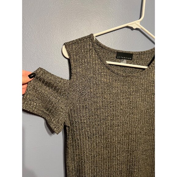 Y2K ATTENTION Heather Gray Cold Shoulder Mini Dress NWT Size Med Knit Like - Picture 2 of 9